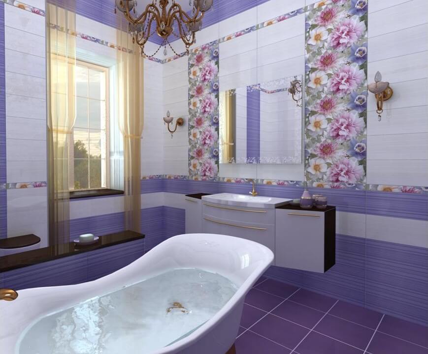 Керамическая плитка для ванной цветы