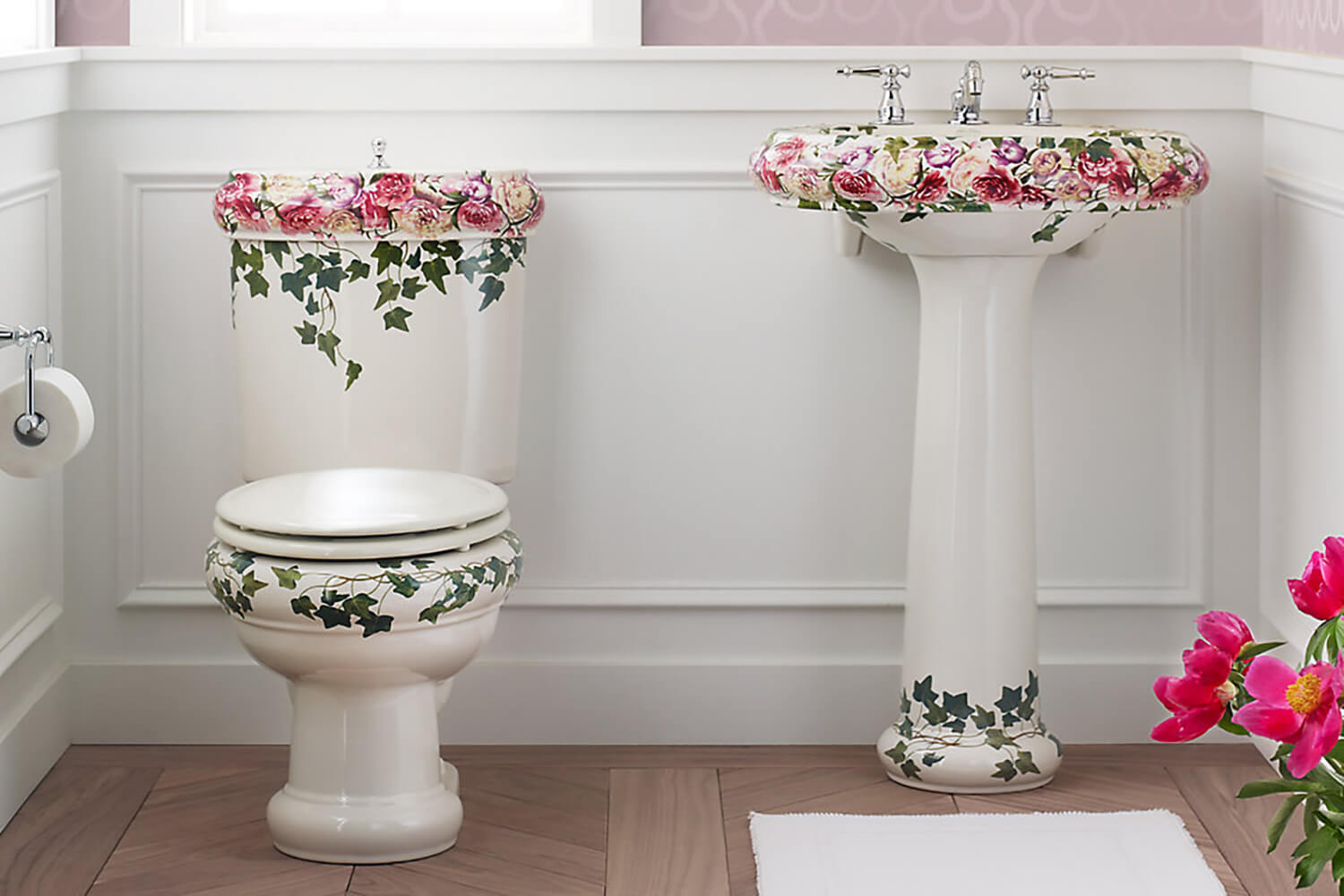 Как украсить ванну. Kohler унитаз. Раковина с пьедесталом 60.6 см kohler Peonies & Ivy k-14012-PS. Раковина классика Прованс kohler. Boheme раковина 64 см с пьедесталом, с декором Medici 912.