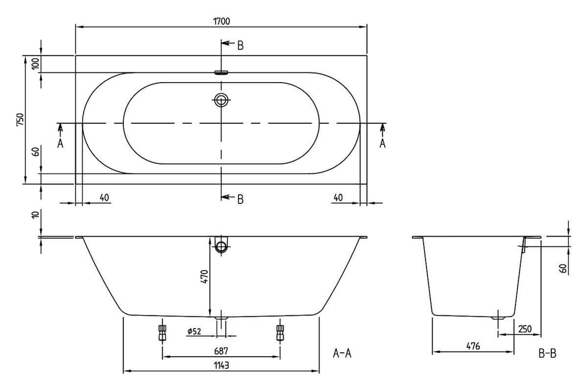 Акриловая ванна Villeroy & Boch Oberon UBQ170OBR2DV-01 170x75 купить в  Москве.