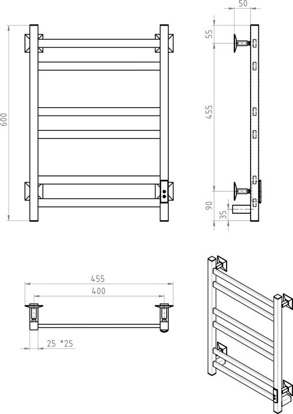 Полотенцесушитель электрический Ewrika Пенелопа КВ 60*40 черный, 45 ...
